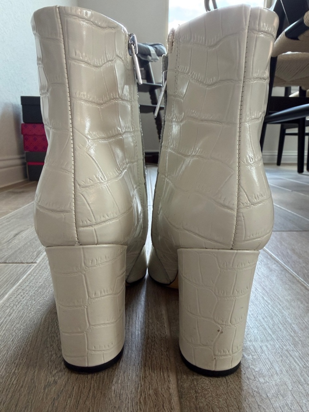 Marc Fisher White Croc-Embossed Pointed Toe Booties - Picture 6 of 9